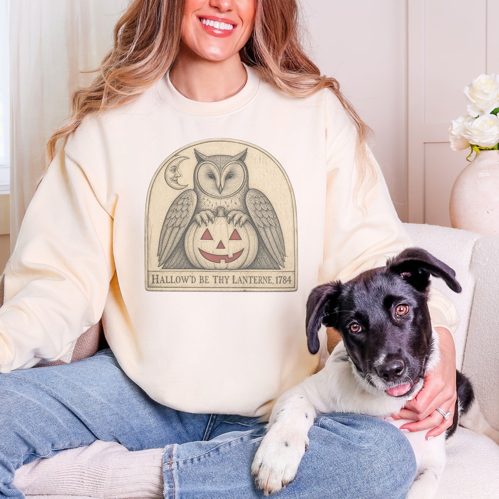 Hallow'd Be Thy Lanterne Owl on Jack-o'-Lantern Sweatshirt